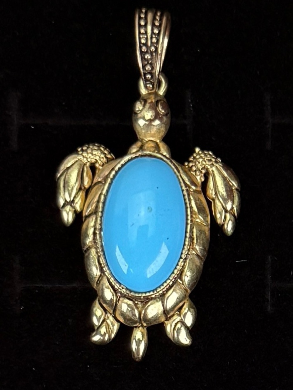 Goldtone Turtle Pendant with Blue Stone + free 16” cord necklace